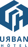 Urban Hotel logo consisting of a blue hexagon with a stylized geometric shape and the text "URBAN HOTEL" below