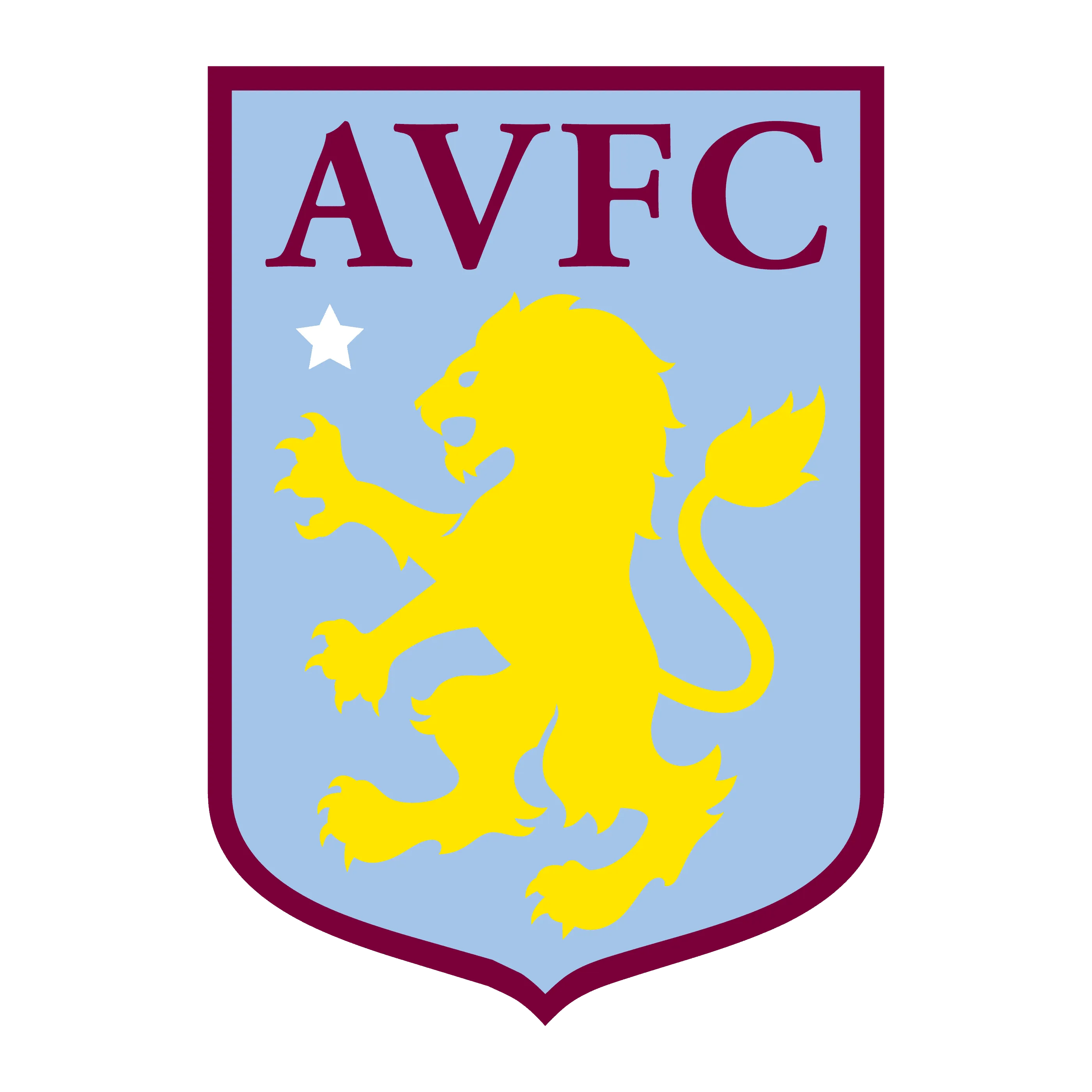 Blason avec un lion jaune et une étoile blanche sur fond bleu clair, entouré d'une bordure rouge, avec les lettres "AVF" en haut