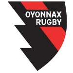 Logo de Oyonnax Rugby représentant un bouclier noir avec une bande rouge et blanche diagonale