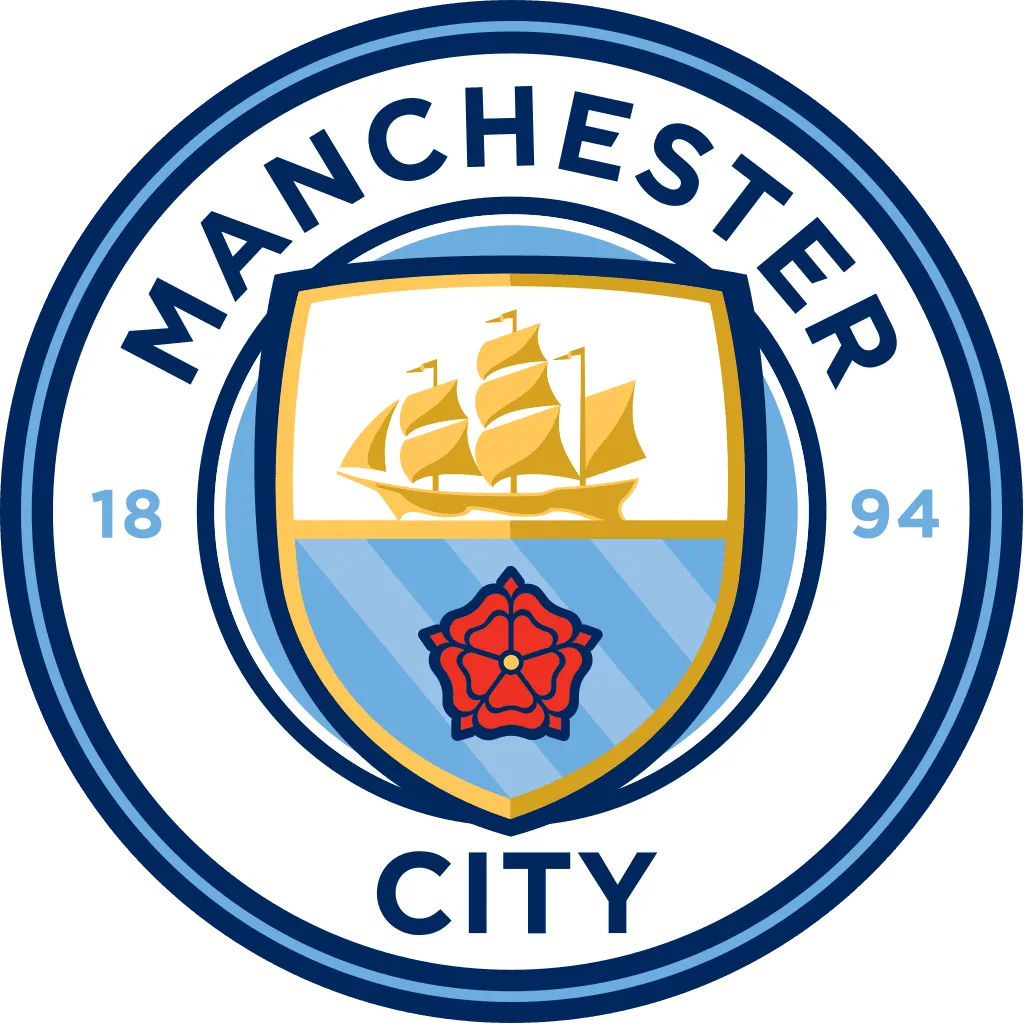 Logo de Manchester City avec un navire et une rose, entouré des années 1894