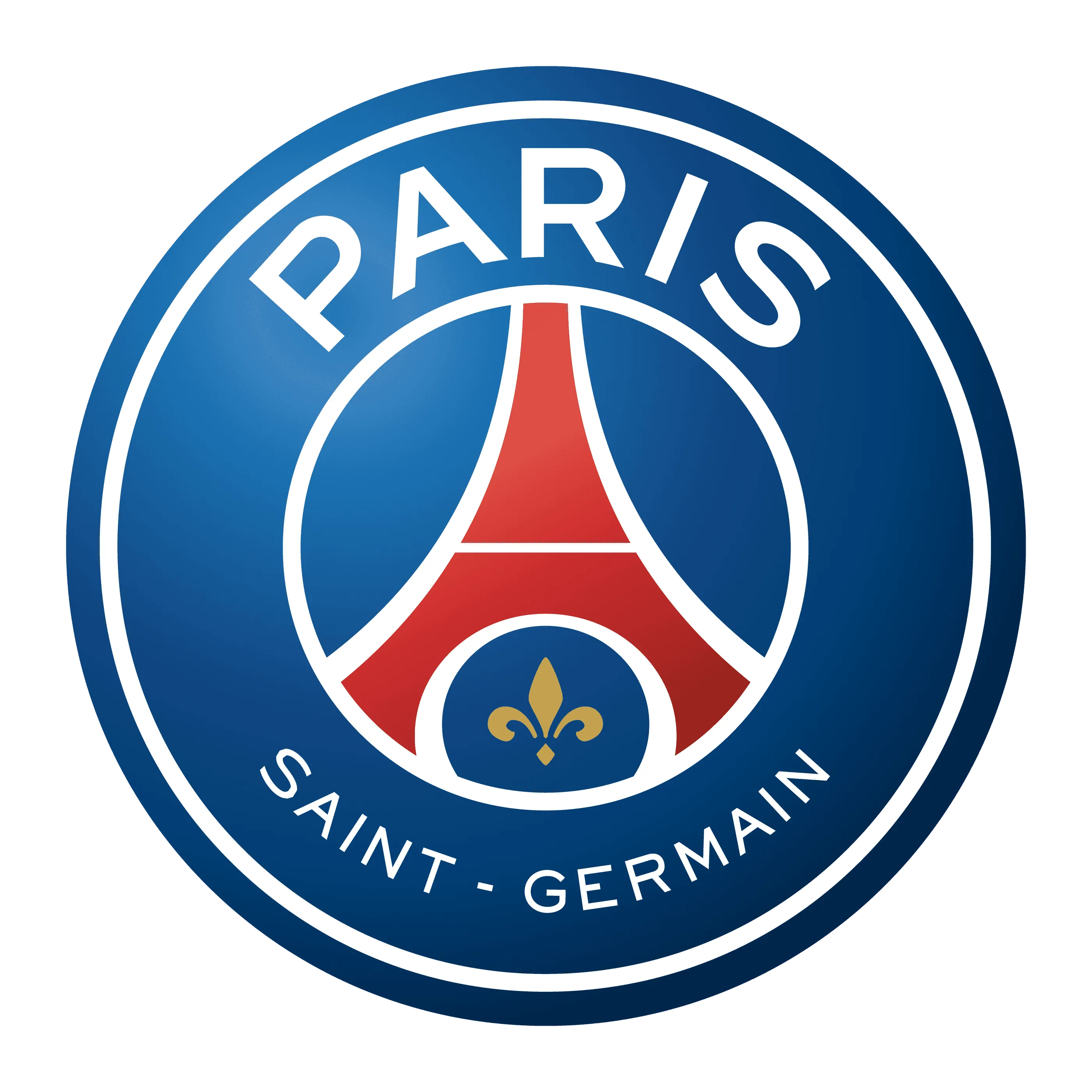 Logo de Paris Saint-Germain avec une silhouette de la tour Eiffel et une fleur de lys